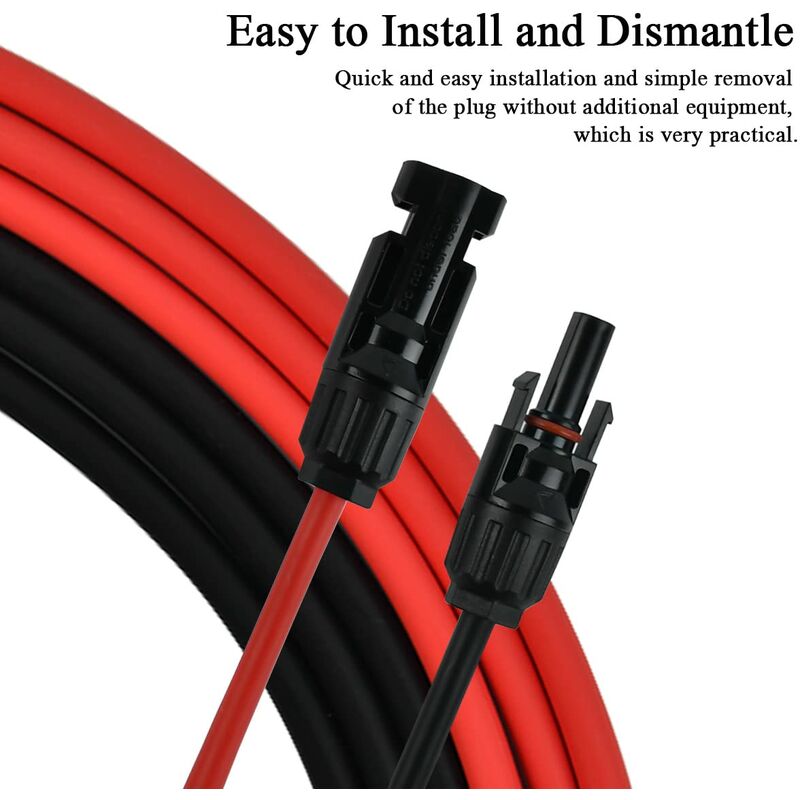 Solar Photovoltaic Extension Line Solar Panel Extension Cable With Mc4 Connector Red + Black Pair, 14Awg 3 Meters / 10