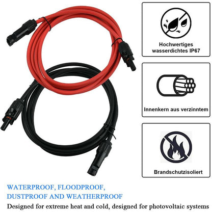 Solar Photovoltaic Extension Line Solar Panel Extension Cable With Mc4 Connector Red + Black Pair, 14Awg 3 Meters / 10