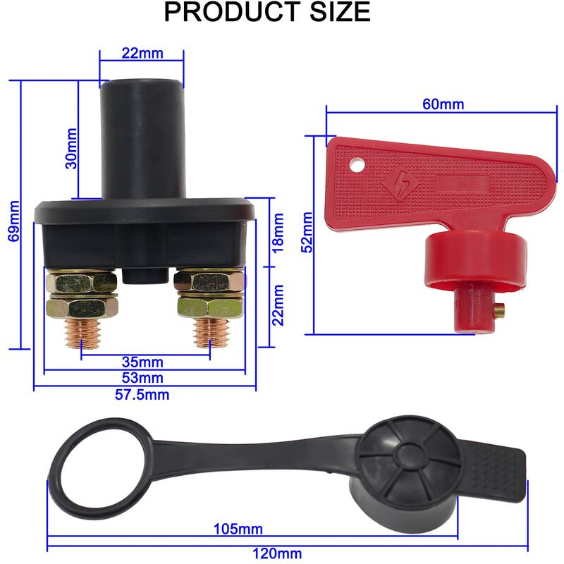 Battery Isolator Switch With 1 Key, 12V/24V Automotive Car Battery Cut Off Switch Emergency Power Cut Off Switch With