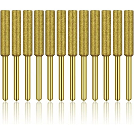 12 pcs Diamond Chainsaw Sharpener, High Hardness Titanium Plated Burr Grinding Wheel, Chainsaw Sharpener Stone Bits,