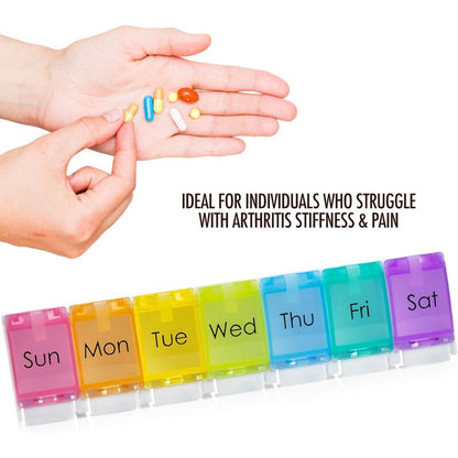 Weekly Pill Organizer - Travel Medicine Box With Push Button Large Compartments, Organizer For Tablets Vitamins &