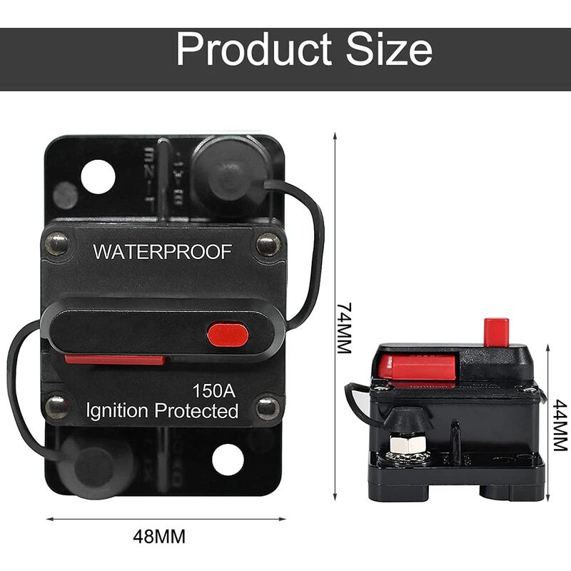 Car Circuit Breaker 30A - 150A, Dc 12V - 48V Waterproof Circuit Breaker With Manual Reset For Auto Car Marine Boat Bike