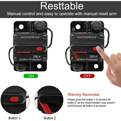 Car Circuit Breaker 30A - 150A, Dc 12V - 48V Waterproof Circuit Breaker With Manual Reset For Auto Car Marine Boat Bike