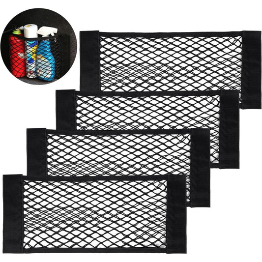 Car Trunk Storage Net, [4 pcs 40X25Cm] Pocket Organizers, Car Storage Net Bag With Elastic Magic Sticker For Car Luggage