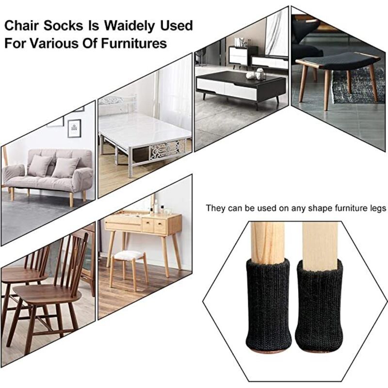 24 pcs Chair Leg Socks, Furniture Leg Caps, Non-Slip Chair Leg Pads For Fits 1"-2" Diameter Chair Legs, Black