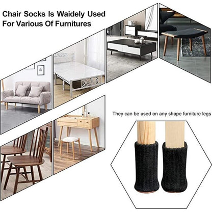 24 pcs Chair Leg Socks, Furniture Leg Caps, Non-Slip Chair Leg Pads For Fits 1"-2" Diameter Chair Legs, Black