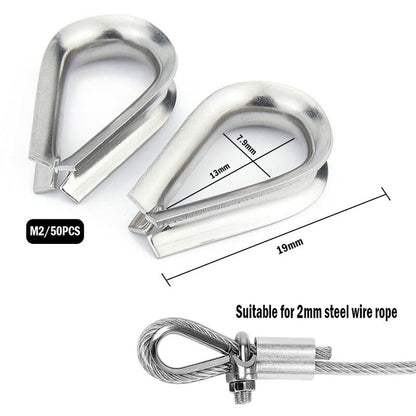 50 pcs M2 304 Stainless Steel Wire ROpe Thimbles Heart Thimble For Steel Cable For 2Mm Wire ROpe
