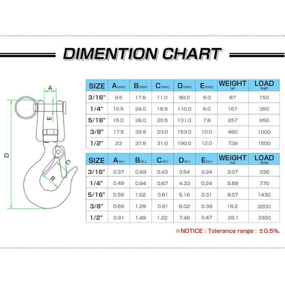 Heavy Duty Lifting Hook Load Towing Lifting Chain Safety Hook Winch Trailer Steel Clevis Safety Latch Lifting Stainless