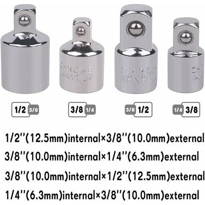 4 pcs Ratchet Adapter Socket Adapter Ratchet 1/2 To 3/8-3/8 To 1/2-1/4 To 3/8-3/8 To 1/4 Socket Reducer For Sockets And