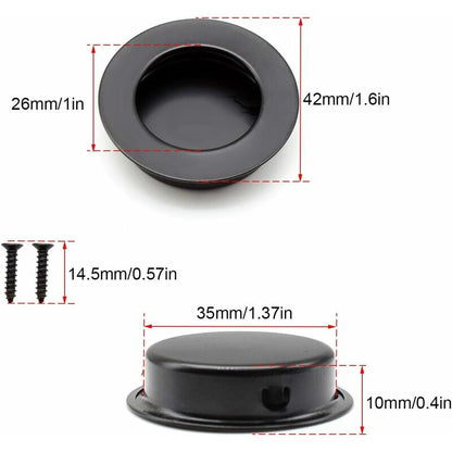 4 pcs ROund Recessed Handles, 40Mm Stainless Steel Sliding Door Handle, Black Furniture Handles Can Be Used For