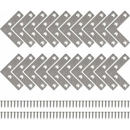 Straight Flat Corner Brace Metal L Shaped Brackets With Screws For Wood Furniture Cupboard Repair Support 50Mm 20 pcs