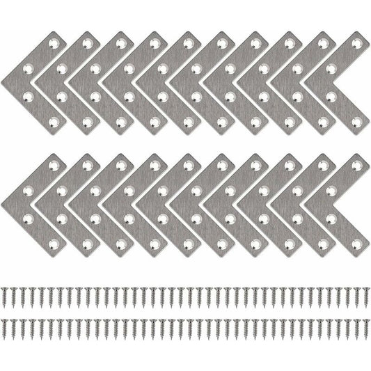 Straight Flat Corner Brace Metal L Shaped Brackets With Screws For Wood Furniture Cupboard Repair Support 50Mm 20 pcs