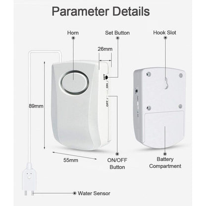 Water Leak Alarm 130Db, 95Cm Long Cable With Sensor, Home Security Water Leak Detection Alarm, Battery Included
