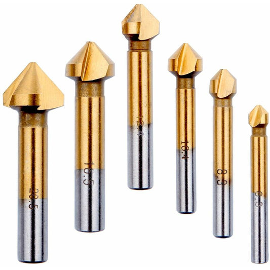 Countersink Metal Wood, Titanium Drill Bit Metal Chamfer Hss 90 Degree 6.3Mm, 8.3Mm, 10.4Mm, 12.4Mm, 16.5Mm, 20.5Mm