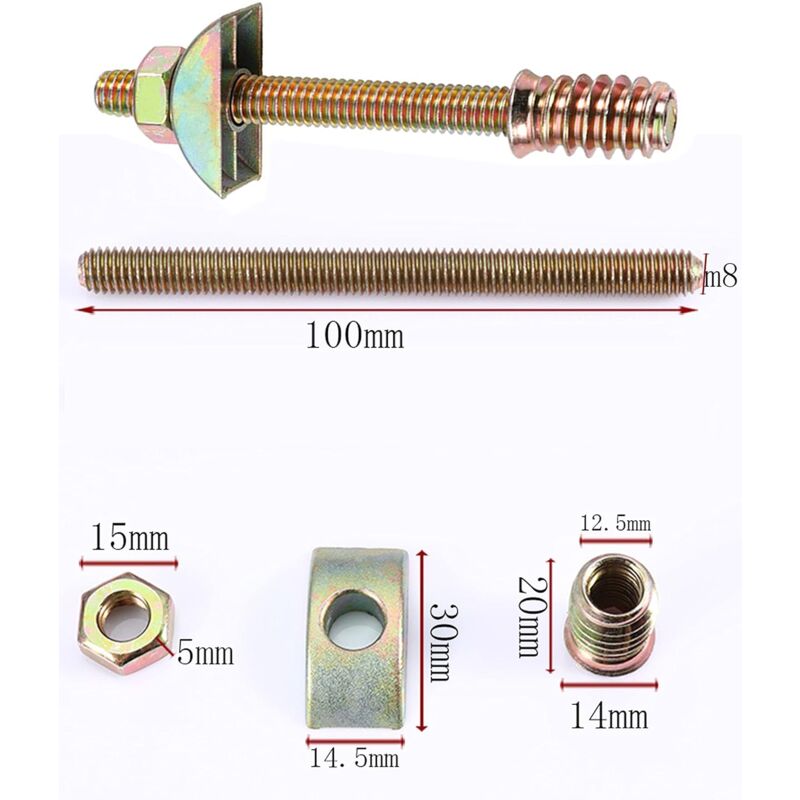 4 pcs M8 X 100Mm 4 In 1 Furniture Connectors Half Moon Furniture Connectors Spacer Washers For Table Bed Assembly Bolts