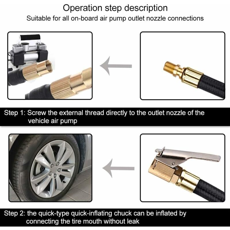 Tire Inflator Pump Hose, Motorcycle Valve Air Rubber Hose Lock-On Tire Chuck With Clip For Motorcycle Car Bike Hose