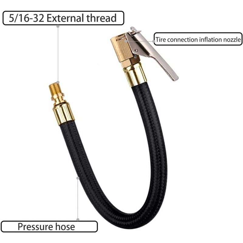 Tire Inflator Pump Hose, Motorcycle Valve Air Rubber Hose Lock-On Tire Chuck With Clip For Motorcycle Car Bike Hose