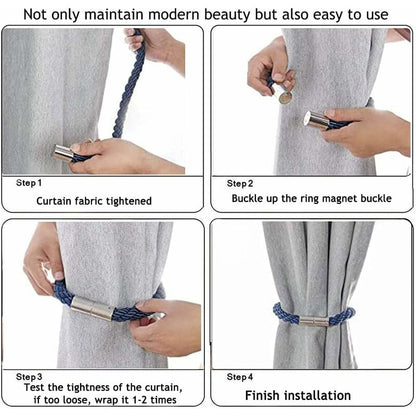 Magnetic Curtain Tiebacks, 2 Pack Modern Simplicity Curtain ROpe Tiebacks With Strong Magnet, Braided ROpe Curtain
