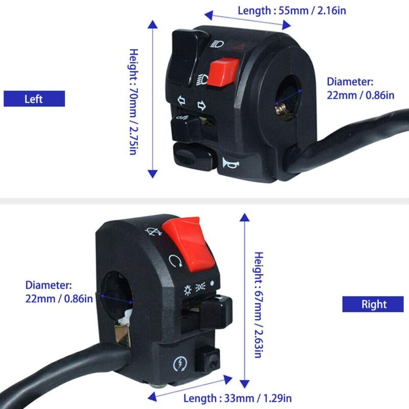 1 Pair Motorcycle Switch Handlebar Controller Switch Motorbike Horn Turn Signal Start Switch Button