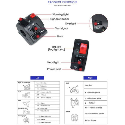 1 Pair Motorcycle Switch Handlebar Controller Switch Motorbike Horn Turn Signal Start Switch Button