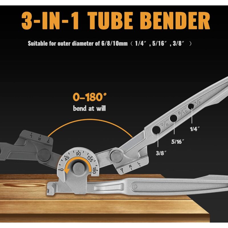 3 In 1 Manual Tube Bender 1/4'' 5/16'' 3/8'' 0-180° Bending Tools For Copper, Brass, Aluminum And Soft Metal