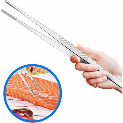 Stainless Steel Tweezers Extra 30Cm/12Inch Long With Precision Serrated End For Aquascaping, Gardening, Kitchen,