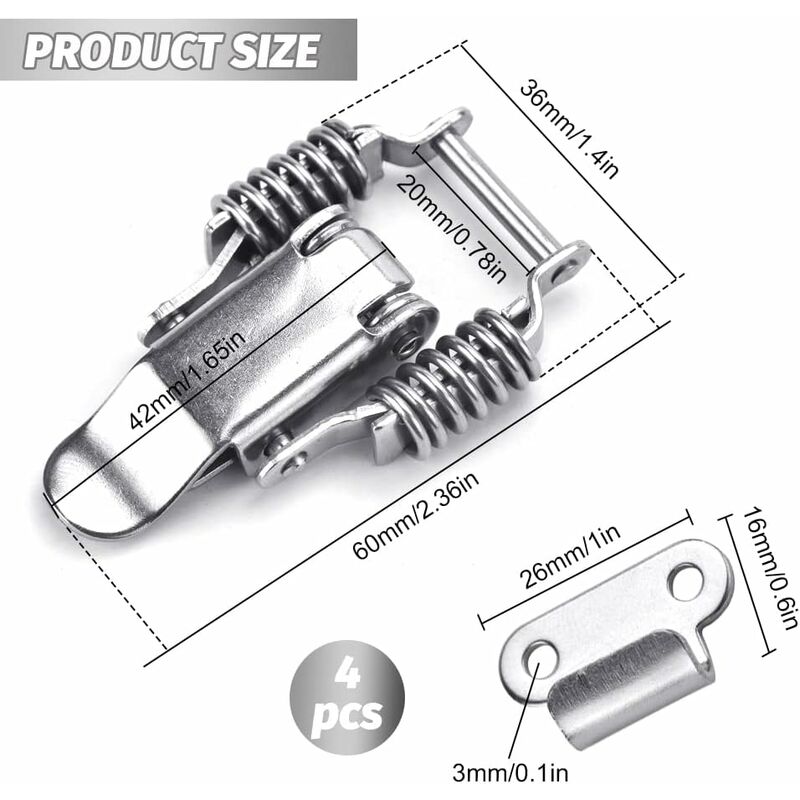 4 pcs Stainless Steel Spring Loaded Lever Latch Tension Lock Toggle Latch Tension Lock Box Lock For Suitcase Drawer