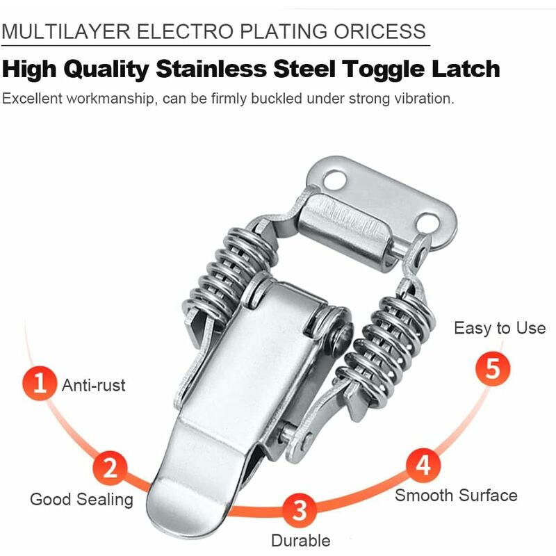 4 pcs Stainless Steel Spring Loaded Lever Latch Tension Lock Toggle Latch Tension Lock Box Lock For Suitcase Drawer