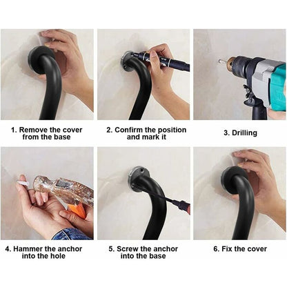 Toilet Grab Bar Stainless Steel Bathtub Handle Wall Mounted Towel Rack Bathroom Bathtub Handle, Black (40Cm)