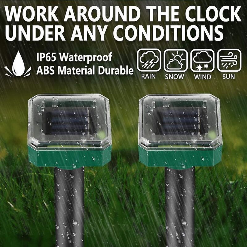 2 Pack Solar Rat Repellent Stakes - Ultrasonic Rat Repellent - Solar Rat Repellent For Snakes, Voles, Other Animals