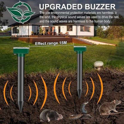 2 Pack Solar Rat Repellent Stakes - Ultrasonic Rat Repellent - Solar Rat Repellent For Snakes, Voles, Other Animals