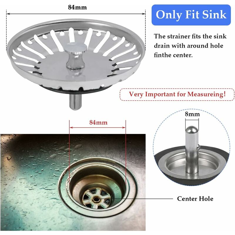 2 Pack Sink Strainer Plug, 84Mm Sink Drain Plug Replacement, Stainless Steel Sink Filter Stopper For Kitchen Or