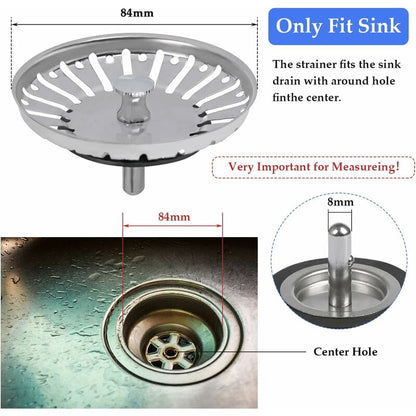 2 Pack Sink Strainer Plug, 84Mm Sink Drain Plug Replacement, Stainless Steel Sink Filter Stopper For Kitchen Or