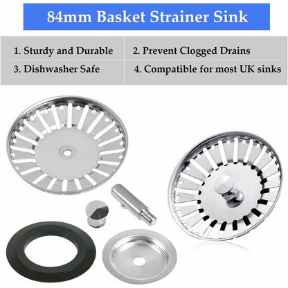 2 Pack Sink Strainer Plug, 84Mm Sink Drain Plug Replacement, Stainless Steel Sink Filter Stopper For Kitchen Or