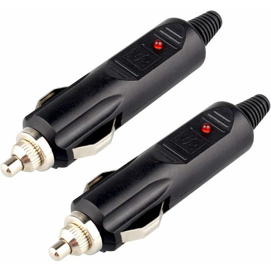 2 Pack Dc 12V Male Cigarette Lighter Socket Power Plug With 10A Red Fuse And LED Power Indicator