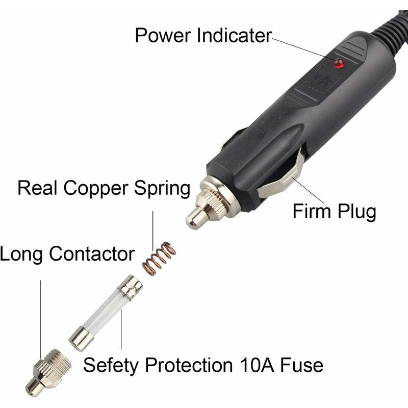 2 Pack Dc 12V Male Cigarette Lighter Socket Power Plug With 10A Red Fuse And LED Power Indicator