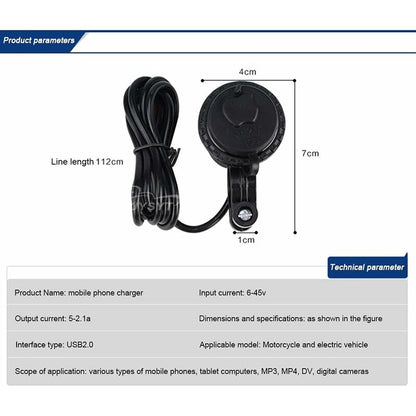 Motorcycle Usb Car Charger, 5V/2.1A Waterproof Motorcycle Usb Charger Socket With On/Off Switch Handlebar Mount Power