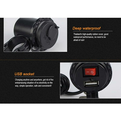 Motorcycle Usb Car Charger, 5V/2.1A Waterproof Motorcycle Usb Charger Socket With On/Off Switch Handlebar Mount Power