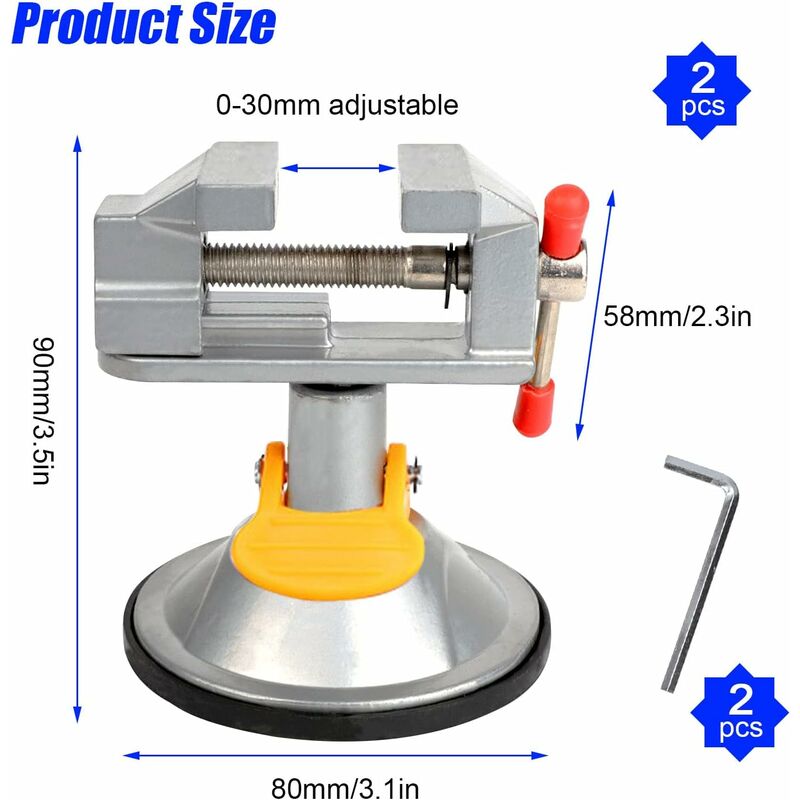 2 pcs Bench Vise Small Swivel Vise, Mini 360° ROtation Vise With Suction Cup, 30Mm, Table Vise Clamp For Hobby Jewelry,