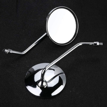 Rearview Mirror - 1 Pair 10Mm ROund Chrome Silver Motorcycle Rearview Mirrors. Left And Right Side Mirror.