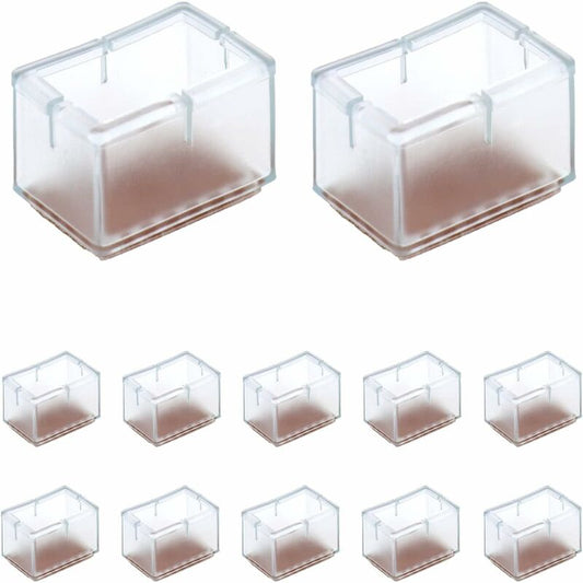 12 pcs Rectangle Silicone Chair Leg Protectors For Chair/Table/Sofa Legs Width 24-30Mm X Length 39-47Mm