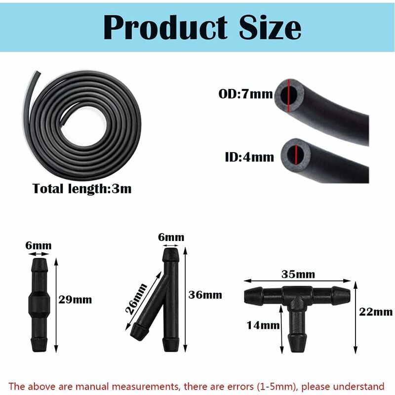 10 pcs Windshield Wiper Hose Kit,3M Windshield Washer Fluid Hose,Windshield Wiper Nozzle Mist Washer Spray Hose,With