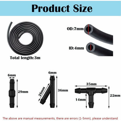 10 pcs Windshield Wiper Hose Kit,3M Windshield Washer Fluid Hose,Windshield Wiper Nozzle Mist Washer Spray Hose,With