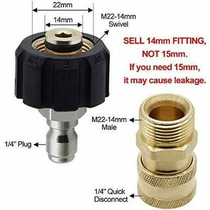 M22-14 Pressure Washer Adapter Set, 3/8 Quick Connect Swivel Adapters, Male High Pressure Water Gun, Garden Hose