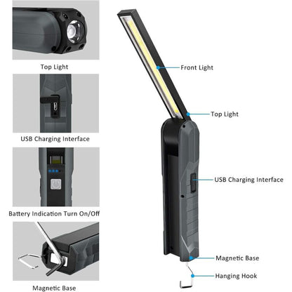 Parts Rechargeable LED Work Light, 5 Modes Work Lamp Mechanic Torch Foldable Lamp With Magnetic Base Inspection Lamp