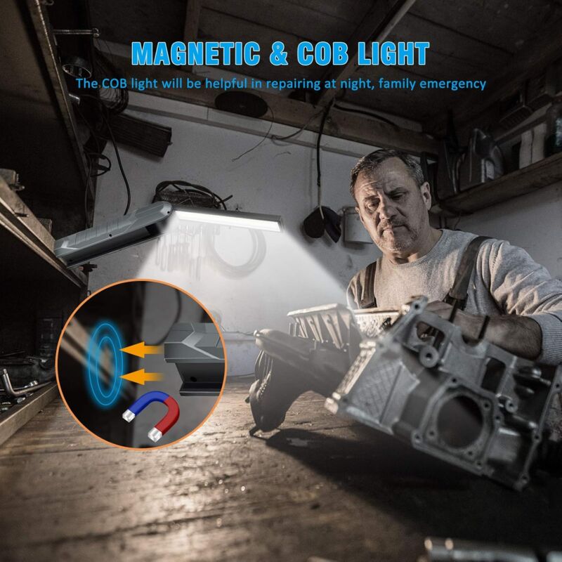 Parts Rechargeable LED Work Light, 5 Modes Work Lamp Mechanic Torch Foldable Lamp With Magnetic Base Inspection Lamp