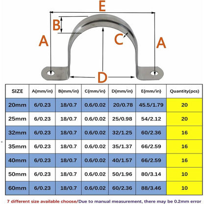 25Mm Stainless Steel 304 Hose Clamp U Type Pipe Clamp 20 pcs Tube Clamp Coupling Hoop 20 pcs Wholesale