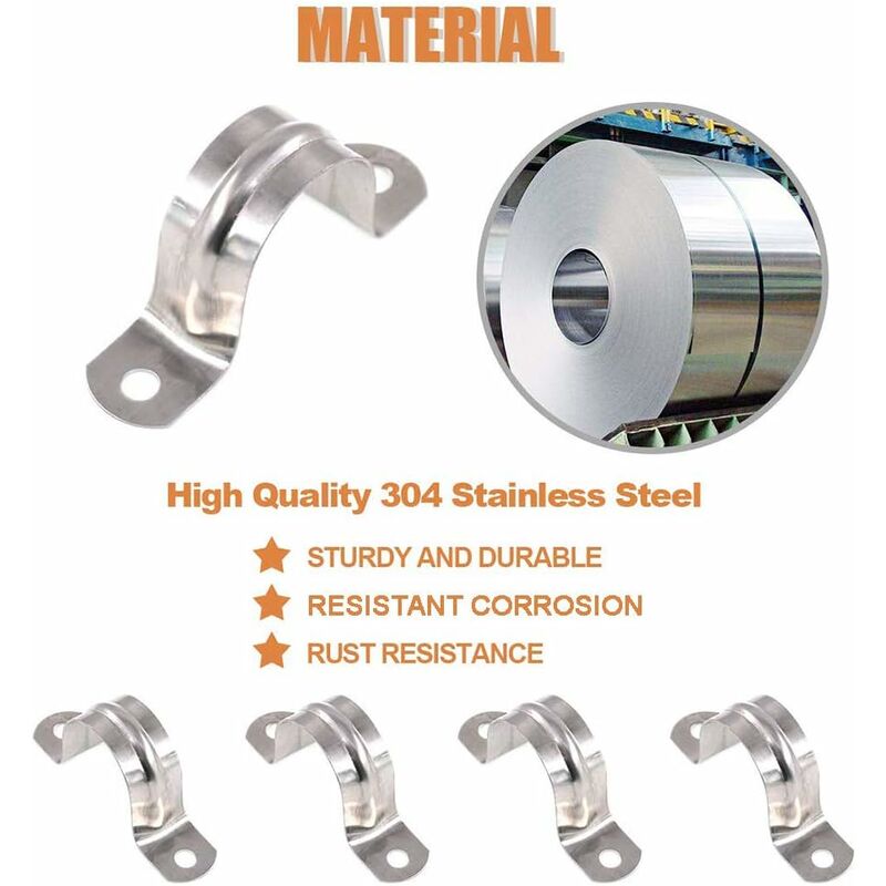 25Mm Stainless Steel 304 Hose Clamp U Type Pipe Clamp 20 pcs Tube Clamp Coupling Hoop 20 pcs Wholesale
