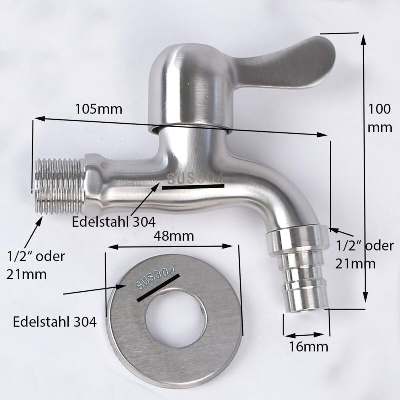 304 Stainless Steel Faucet 1/2' Flow Valve