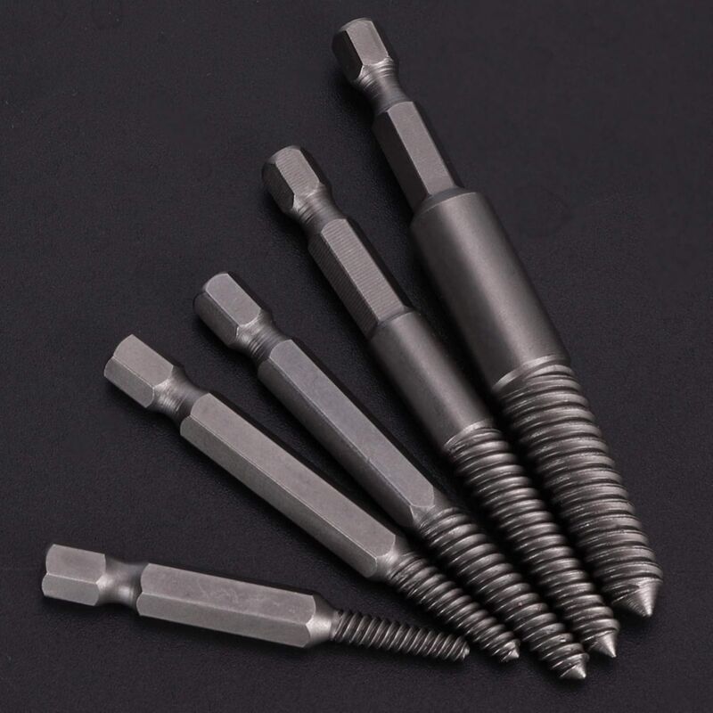 Screw Drill Bits, Stud Removal Tool, 5 pcs Broken Screw Extractor Hex Shank Fine Teeth DAmaged Bolt Removal Tool